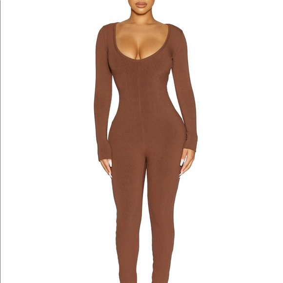 naked wardrobe Pants - Naked Wardrobe The Snatched in Jumpsuit in Chocolate